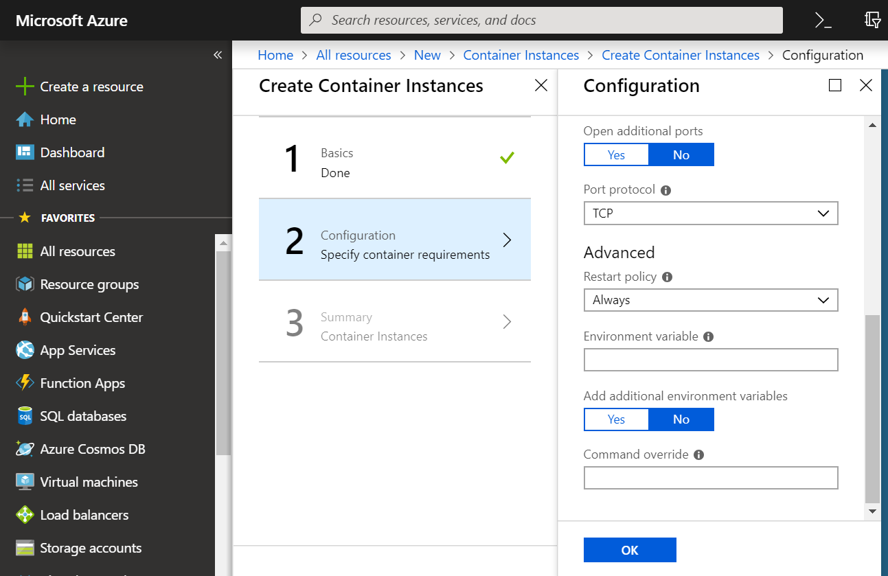 Creating container on Azure