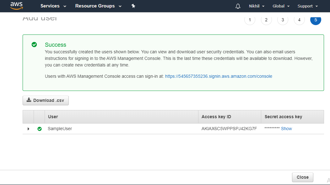 New user created AWS