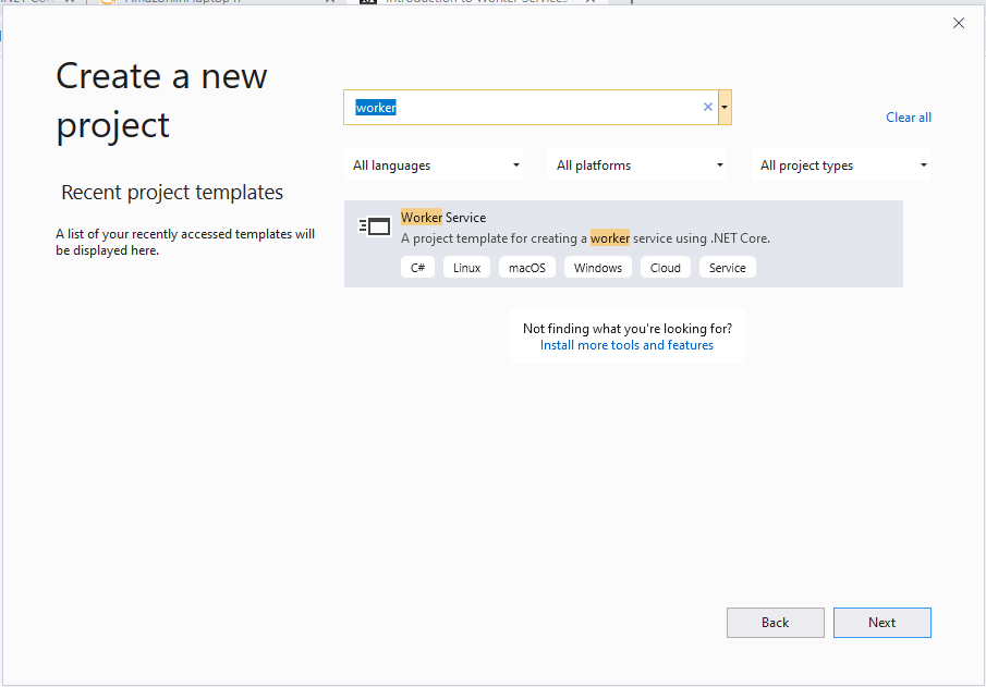 New worker service in visual studio