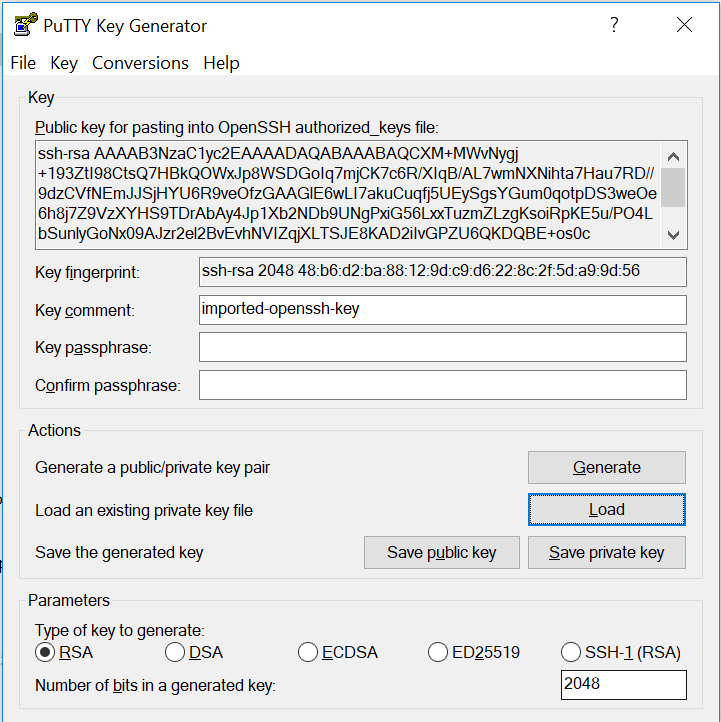 PuTTY key Generator