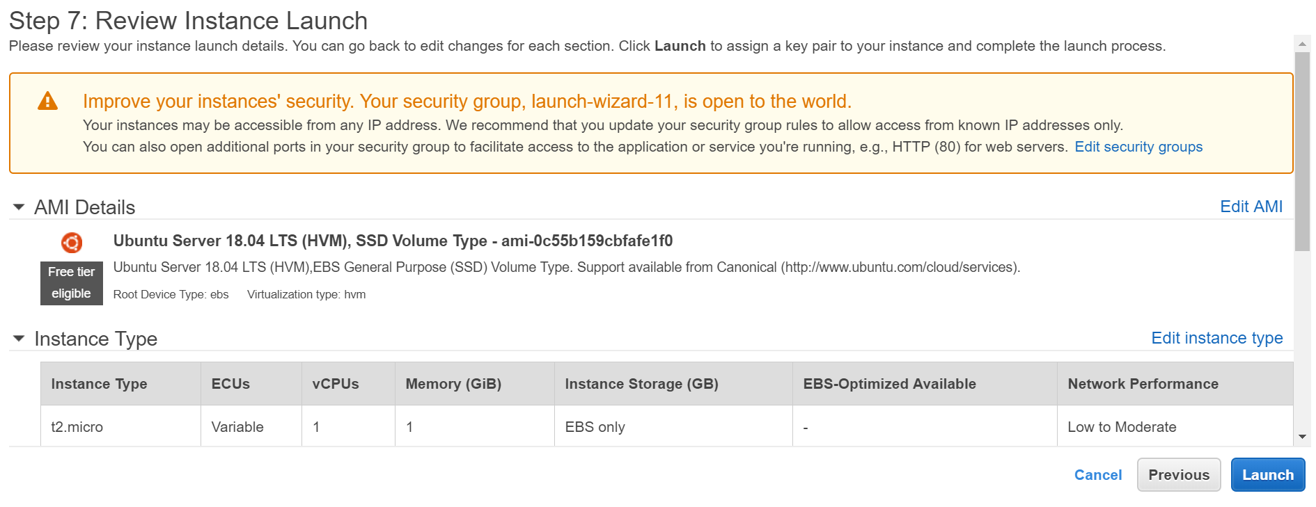 Review instance Details in AWS