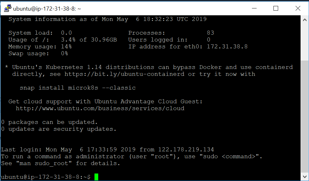 SSH session using PuTTY