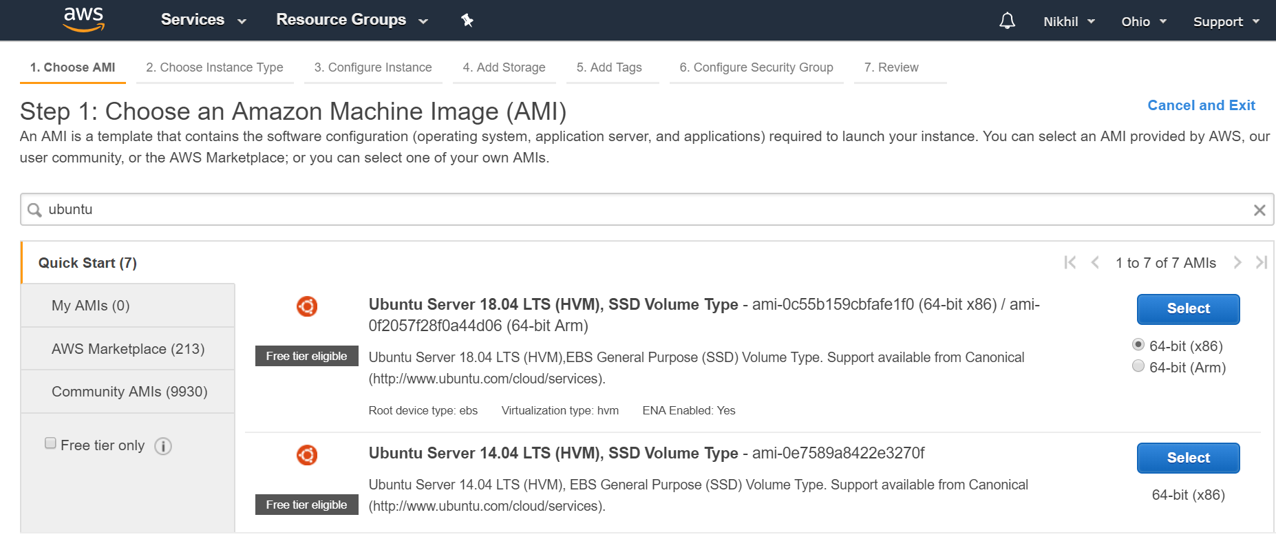 Selecting operating system for instance in AWS