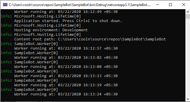 .net core wroker service running